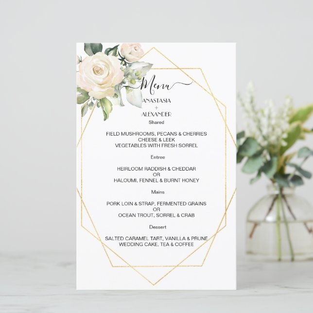 Budget Elegant WEDDING MENU. MENU (Standing Front)