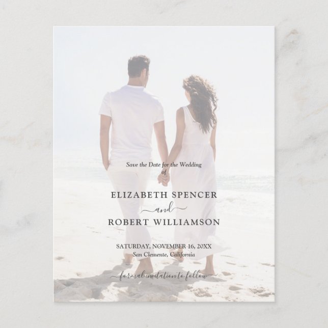 Budget Elegant Wedding Photo Save the Date Flyer (Front)