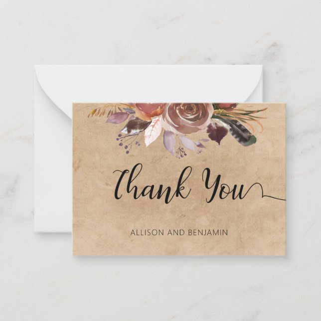 BUDGET Elegant Wedding Small Floral Thank You Card (Front)