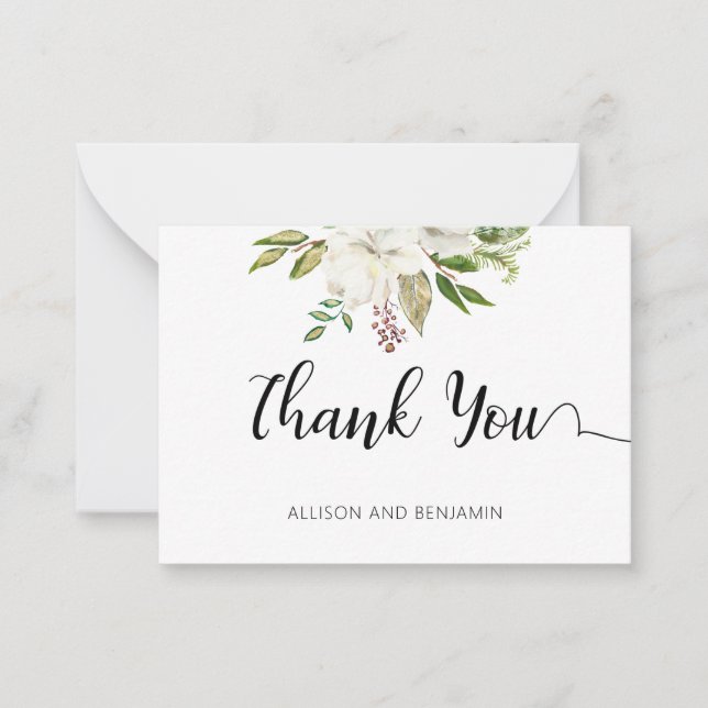 BUDGET Elegant Wedding White Floral Thank You Card (Front)