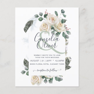 BUDGET Elegant White Roses Arch Wedding Invite Flyer
