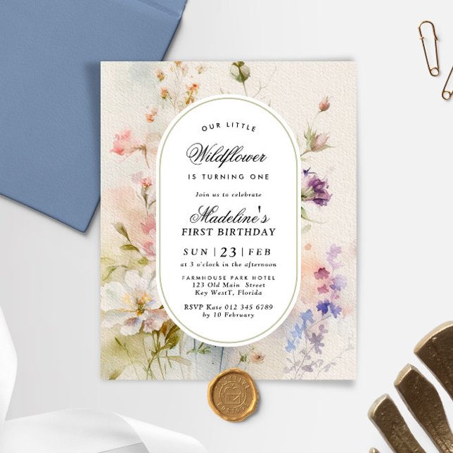 Budget Elegant Wildflower 1st Birthday Invitation (Creator Uploaded)