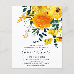 Budget Elegant Yellow Watercolor Floral Wedding Flyer