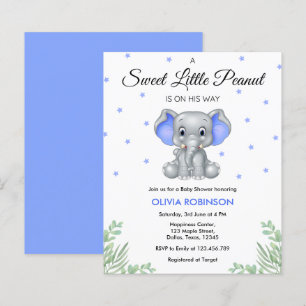 Budget Elephant Blue Boy Baby Shower Invitation