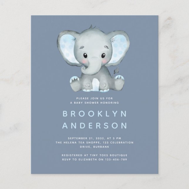 BUDGET Elephant Boy Baby Shower Invitation (Front)