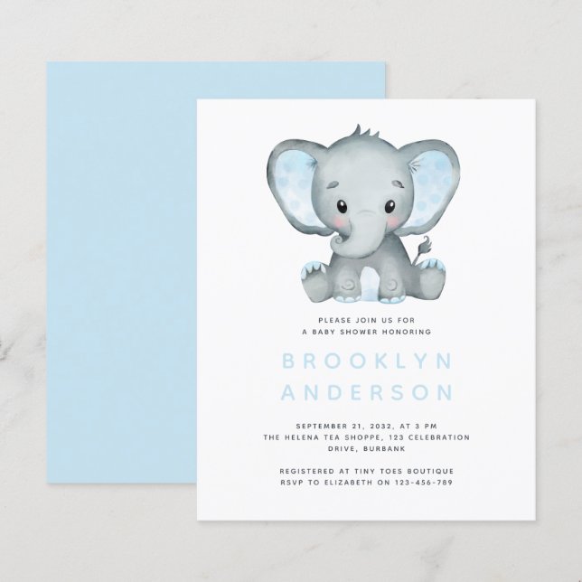 BUDGET Elephant Boy Baby Shower Invitation (Front/Back)