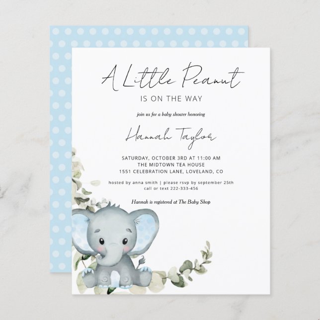 Budget Elephant Boy Baby Shower Invitation (Front/Back)