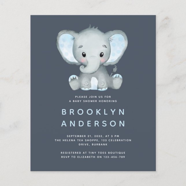 BUDGET Elephant Boy Baby Shower Invitation (Front)