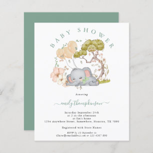 Budget Elephant Boy Sage Baby Shower Invitation