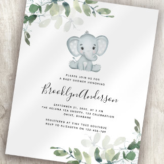 BUDGET Elephant Eucalyptus Baby Shower Invitation