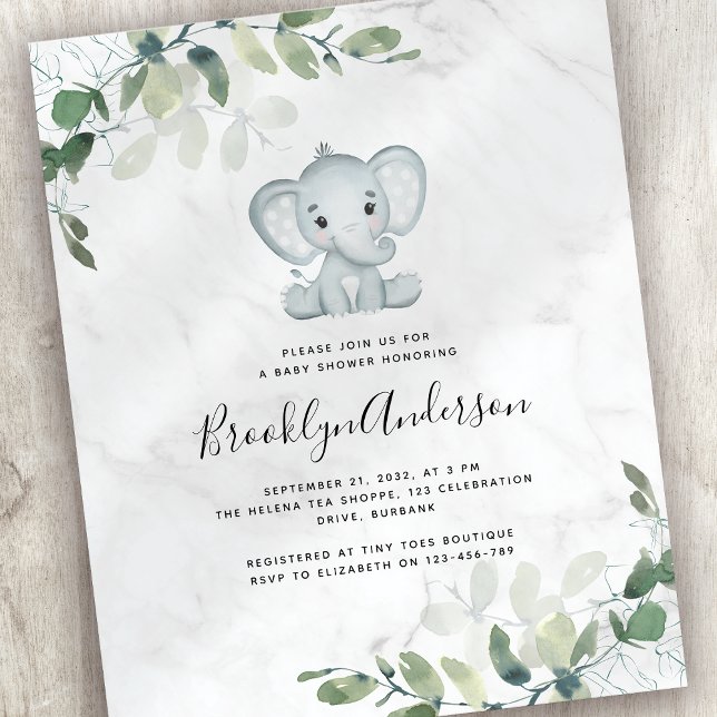 BUDGET Elephant Eucalyptus Baby Shower Invitation (Creator Uploaded)
