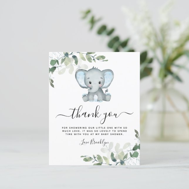 BUDGET Elephant Eucalyptus Baby Shower Thank You (Standing Front)