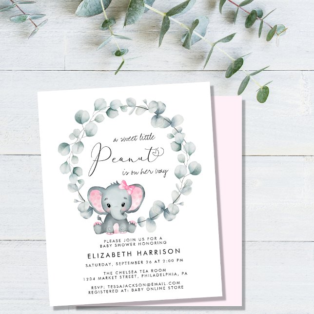 Budget Elephant Eucalyptus Girl Baby Shower Invite (Creator Uploaded)