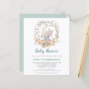 Budget Elephant Foliage Boy Baby Shower Invitation