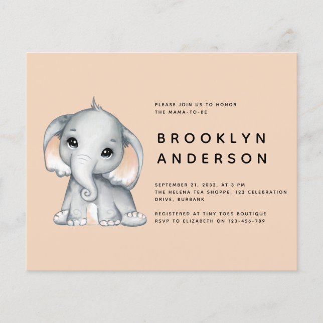 BUDGET Elephant Gender Neutral Baby Shower (Front)