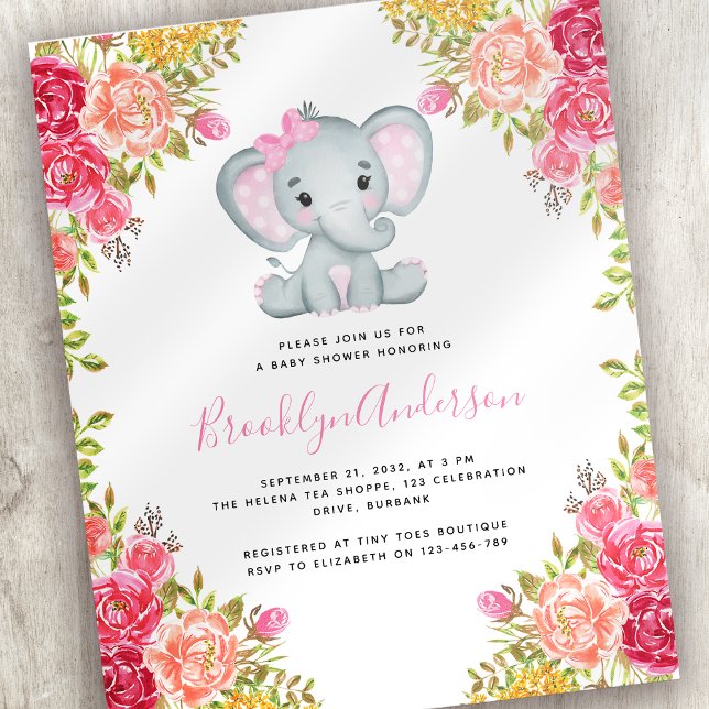 BUDGET Elephant Girl Baby Shower Invitation (Creator Uploaded)