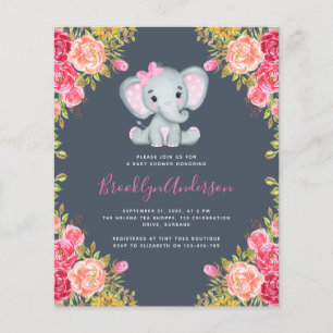 BUDGET Elephant Girl Baby Shower Invitation