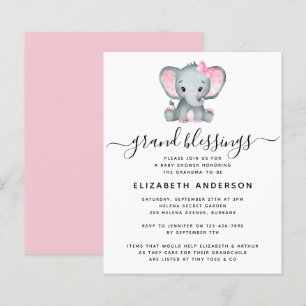 BUDGET Elephant Grandma Baby Shower Invitation