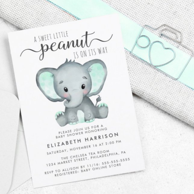 Budget Elephant Mint Baby Shower Invitation (Creator Uploaded)