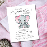 Budget Elephant Pink Baby Girl Shower Invitation<br><div class="desc">A cute and budget-friendly baby girl shower invitation featuring "A Sweet Little Peanut Is On Her Way" written in a mixture of soft grey modern typography and stylish script,  and a pastel pink watercolor of a baby girl elephant. Personalize the mother's name and shower details in simple grey typography.</div>