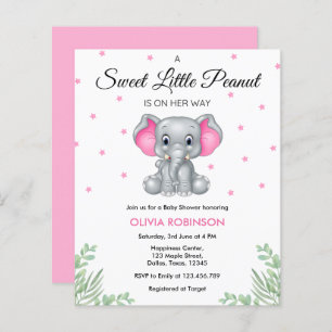 Budget Elephant Pink Girl Baby Shower Invitation 