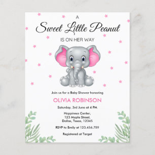 Budget Elephant Pink Girl Baby Shower Invitation Flyer