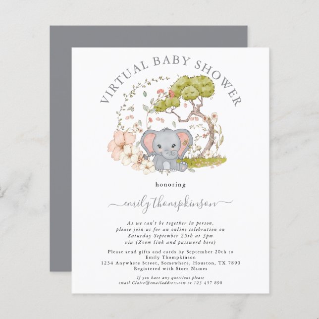 Budget Elephant Virtual Baby Shower Invitation (Front/Back)