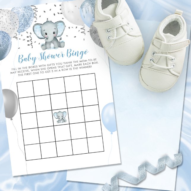BUDGET Elephant Watercolor Baby Shower Bingo Card (Cute Elephant Girl Balloons Baby Shower Invitation)