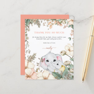 Budget Elephants Coral Baby Shower Thank You