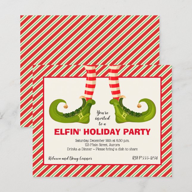 Budget Elf Legs Christmas Holiday Party Invites (Front/Back)