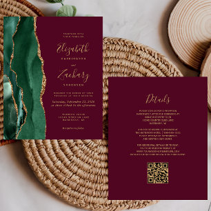 Budget Emerald Agate Burgundy QR Code Wedding