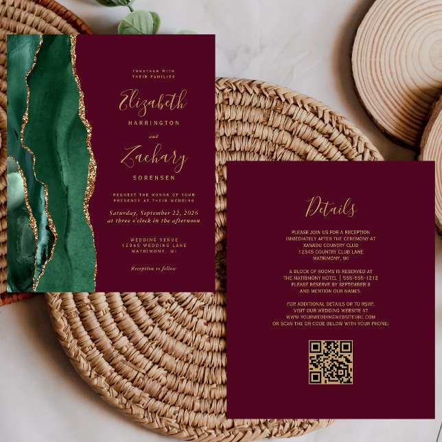Budget Emerald Agate Burgundy QR Code Wedding (Creator Uploaded)