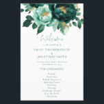 Budget Emerald and Gold Florals Wedding Program<br><div class="desc">Budget Elegant Emerald and Gold Florals Fall Wedding Program.  A budget price size 5.5 x 8.5" Beautiful flowers decorate the top on each side in with a set script for Welcome. The rest of the text on both sides can be easily personalised.</div>