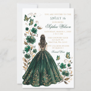 Budget Emerald Floral Butterfly Princess Sweet 16