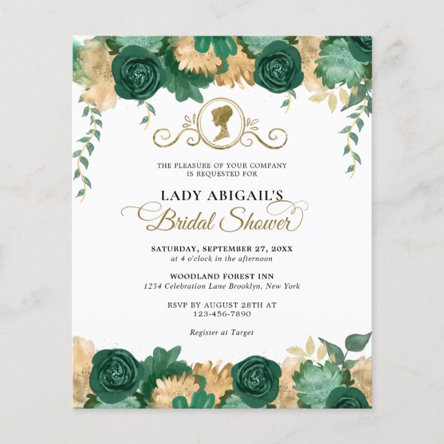 BUDGET Emerald Floral Victorian Bridal Shower (Front)