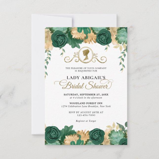 BUDGET Emerald Floral Victorian Bridal Shower Card (Front)