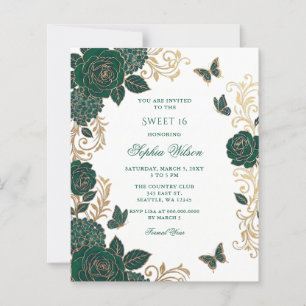 Budget Emerald Gold Floral Butterfly Sweet 16