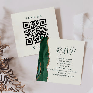 Budget Emerald Gold Ivory Wedding QR Code RSVP Enclosure Card