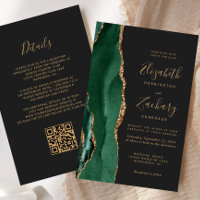 Budget Emerald Green Agate Dark QR Code Wedding