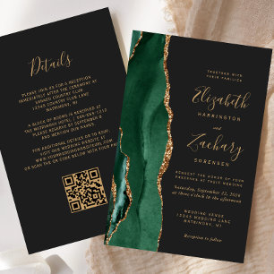 Budget Emerald Green Agate Dark QR Code Wedding