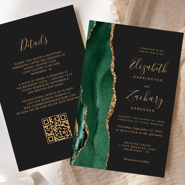 Budget Emerald Green Agate Dark QR Code Wedding (Creator Uploaded)