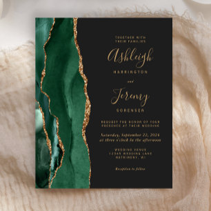 Budget Emerald Green Agate Dark Wedding Invitation