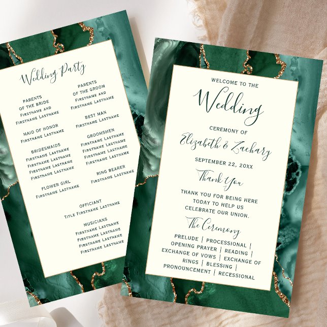 Budget Emerald Green Agate Ivory Wedding Program (Creator Uploaded)