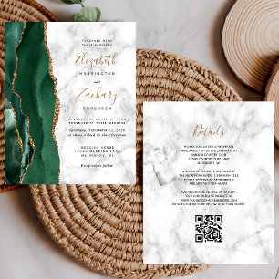 Budget Emerald Green Agate Marble QR Code Wedding