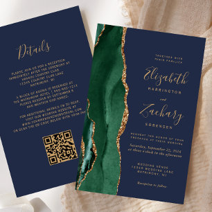 Budget Emerald Green Agate Navy QR Code Wedding