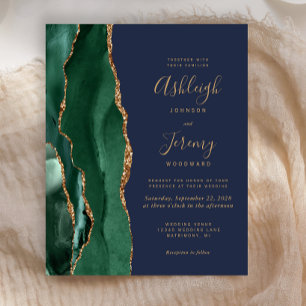 Budget Emerald Green Agate Navy Wedding Invitation