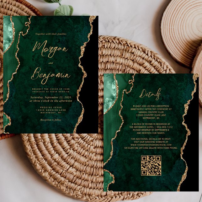 Budget Emerald Green Agate Script QR Code Wedding (Creator Uploaded)