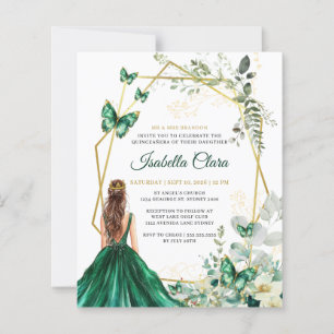 Budget Emerald Green and Gold Floral Quinceanera