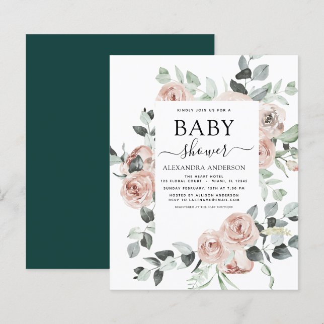 Budget Emerald Green Baby Shower Floral (Front/Back)