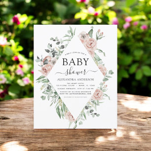 Budget Emerald Green Baby Shower Floral Invitation